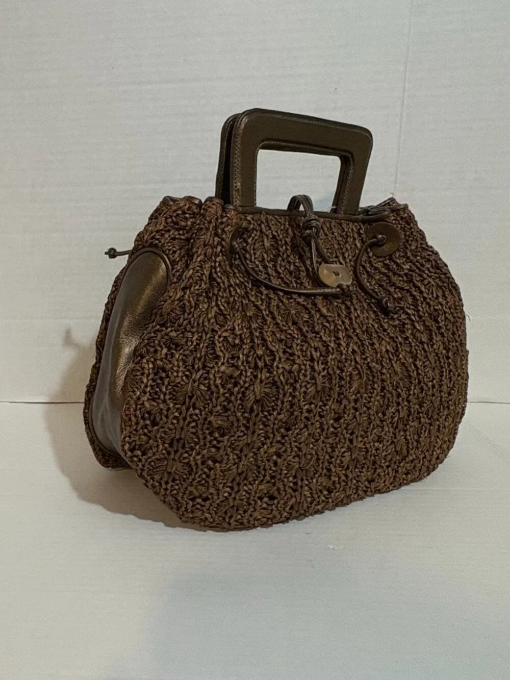 Carlos Falchi Bronze Knit Satchel Purse All Season LIKE NEW